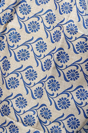 Cream Poly Dupion Dupatta with Blue Floral Screen Print Elegant Ethnic Design